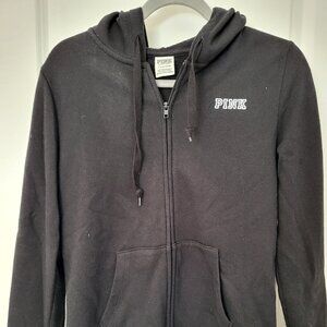 Victoria's Secret PINK Campus Full Zip Up Hoodie in Black, Size Small